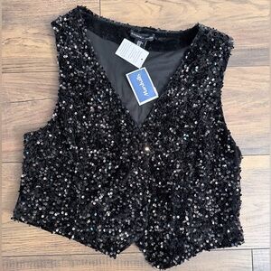 Black Sequin V-Neck Vest NWT